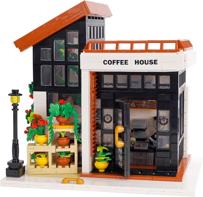 City Coffee House Building Blocks Set Openable Architecture Model Building Blocks Street View Modern Building Construction Toy 1512 PCS