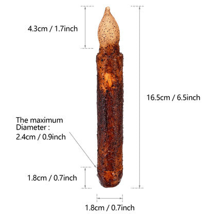 Lpraer 6Pack Real Wax Pillar Taper Candle Primitive Drip Candles Flameless Flickering LED Lights Dipped Battery Operated Halloween Decoration Set Party Festival Church Decor,Brown