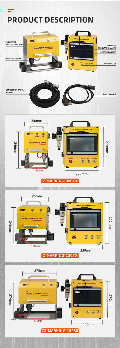US Stock Digital Control Pneumatic Dot Peen Marking Machine Metal Engraving Machine Pneumatic Marking Machine 80×40mm Field for Letters, Serial Numbers, VIN Code, Chassis Number, Date, Graphics,etc.