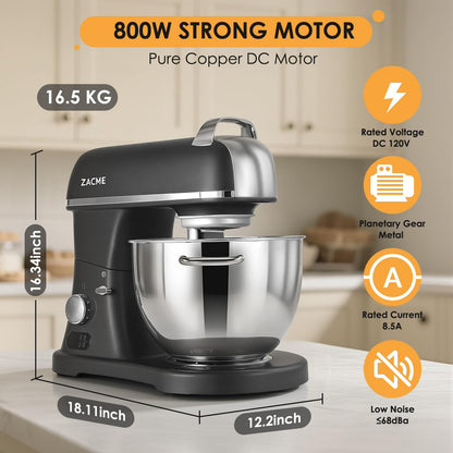 8.4QT Commercial Stand Mixer 800W with Aluminum Die Casting Meets the Standard of NSF/ANSI 8-2023, Mixers Kitchen Electric Stand Mixer with Stainless Steel 8L Bowl, Dough Hook, Whisk and Beater, Black