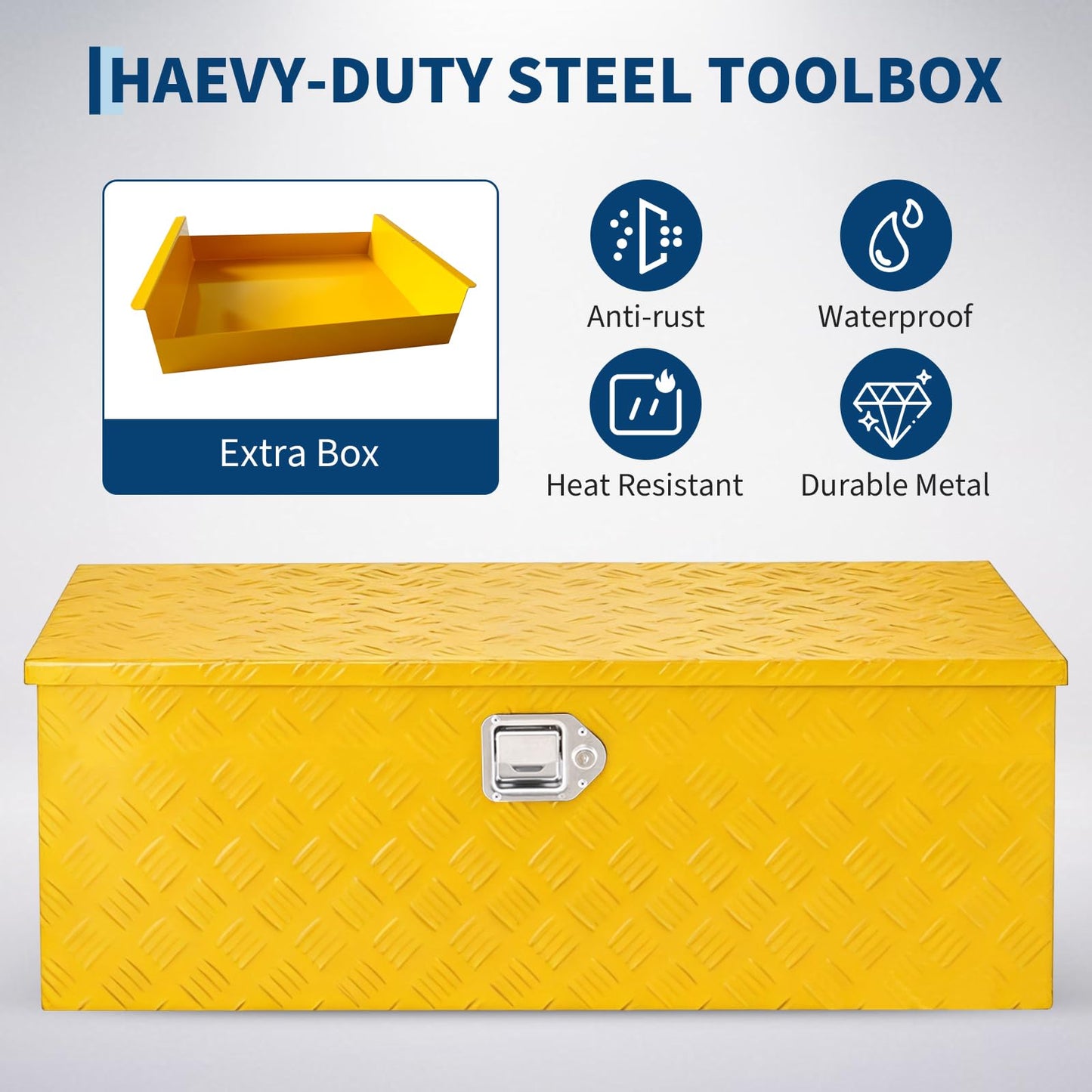 IDEALHOUSE Heavy Duty Aluminum Truck Bed Tool Box, 36x15x15 in - Lockable, Weatherproof Storage Chest with Gas Strut Lid, Organizer Tray, Side Handles, for Pickup, Trailer, RV - Five-Striped Yellow