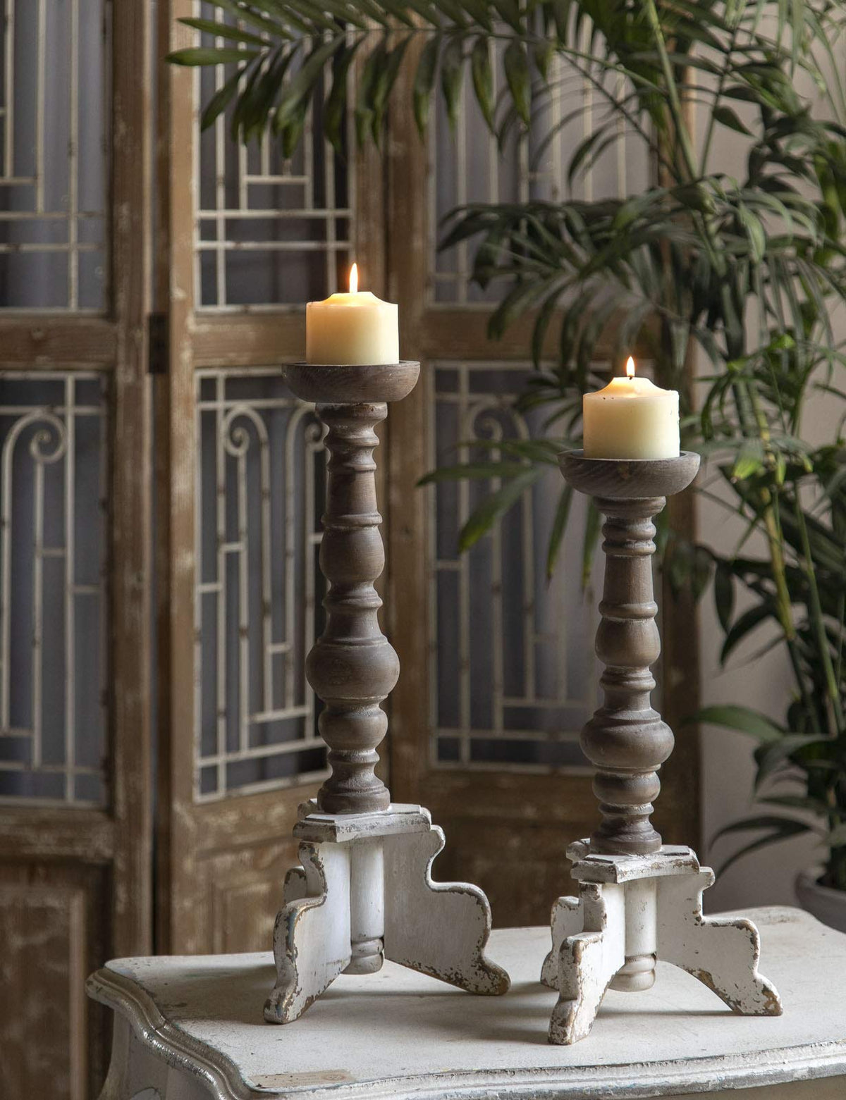 Floor Candle Holders Tall Set of 2, Candle Holders for Pillar Candles, Wood Handcrafted Rustic Candle Holder, Large Decorative Candles for Wedding Home Party, Farmhouse Pillar Candle Stand