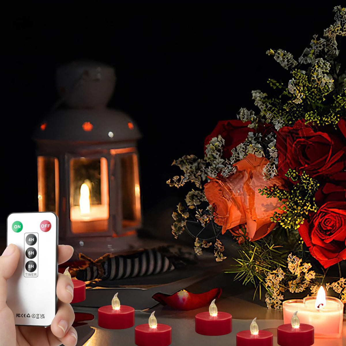 Roomsily LED Tea Lights with Remote Control: Battery Operated Bulk Realistic and Bright Flickering Long Lasting 400+Hours Flameless Candles for Home Decor Holiday Wedding Party (24Pack, Red)