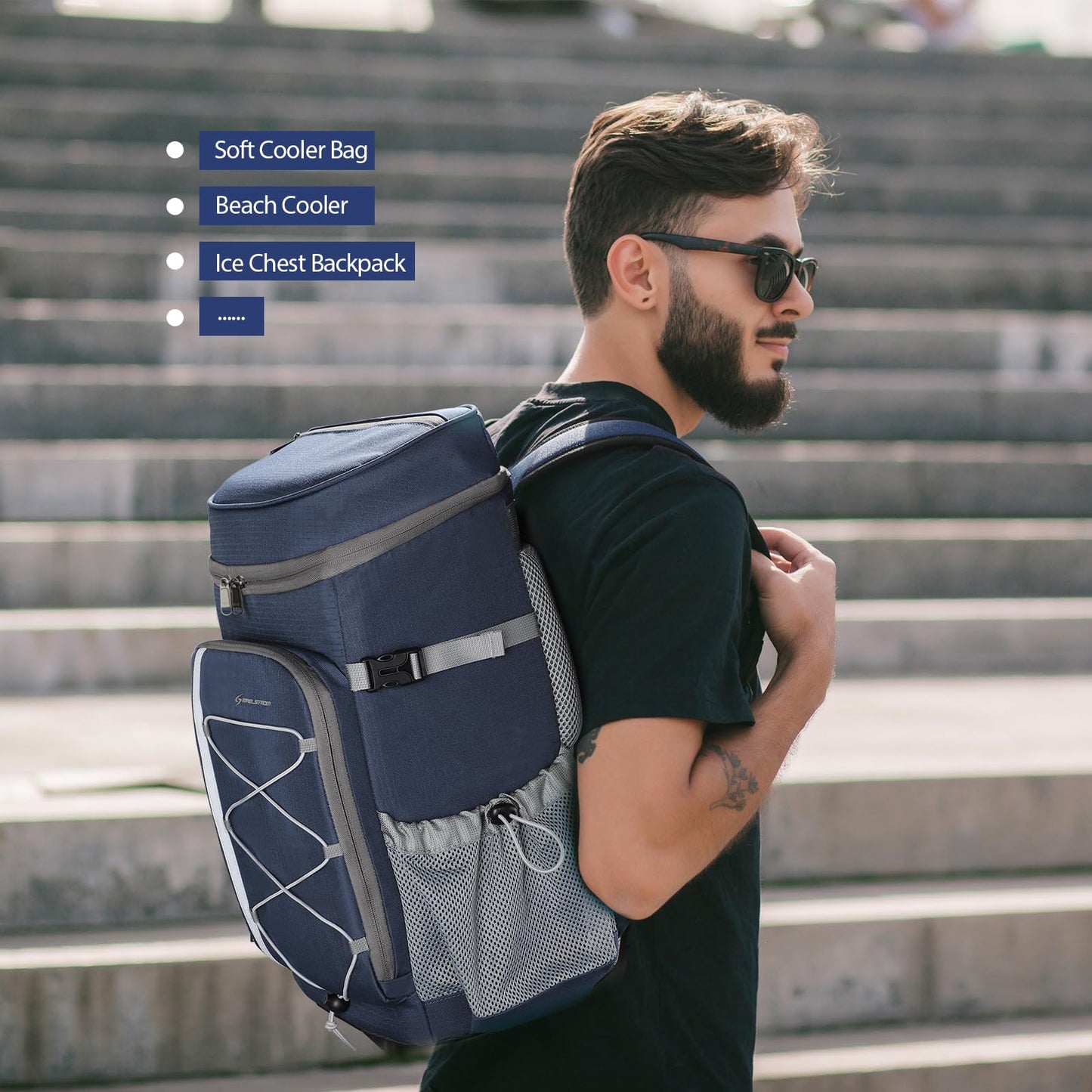 Maelstrom Cooler Backpack,50 Can Backpack Cooler Leakproof,Insulated Soft Cooler Bag,Camping Cooler,Beach Cooler,Ice Chest Backpack,Lightweight Travel Cooler Lunch Backpack for Hiking,Shopping,Blue