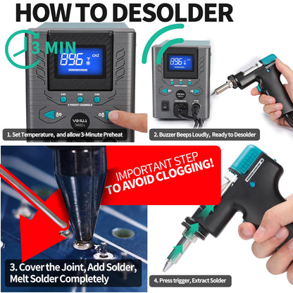 YIHUA 948D-I Desoldering Station 110W High Performance ESD-Safe with Temperature Control 716-896°F Adjustable, 3 Pre-set Channels, °C/°F Conversion, Auto Stand-by, Sleep Mode