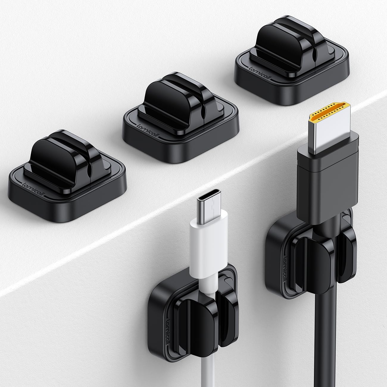 5Pack Cable Spring Holder Clips, Cord Organizer for Desk - Lamicall Adjustable Cord Wire Holder Keeper, Phone Charger Organizer Clips, Wire Cable Management for Nightstand Wall Car Office Desktop
