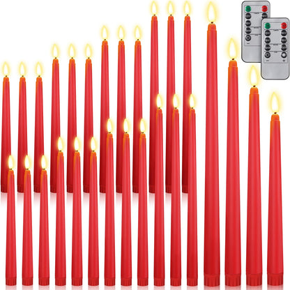 Rossesay 28 Pcs Flameless Taper Candles with Timer Remote 4 Sizes of 8.5", 9.6", 10.83", 12.8" LED Flickering Taper Candles Battery Operated for Valentine's Day Church Wedding Home Decor(Red)