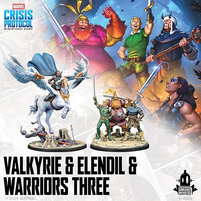 Asmodee Marvel: Crisis Protocol Valkyrie on Elendil &amp Warriors Three Character Pack -Mounted Valkyrie &amp Fandral Hogun Volstagg Tabletop Superhero Game Ages 14+ 2 Players 90 Minute Playti