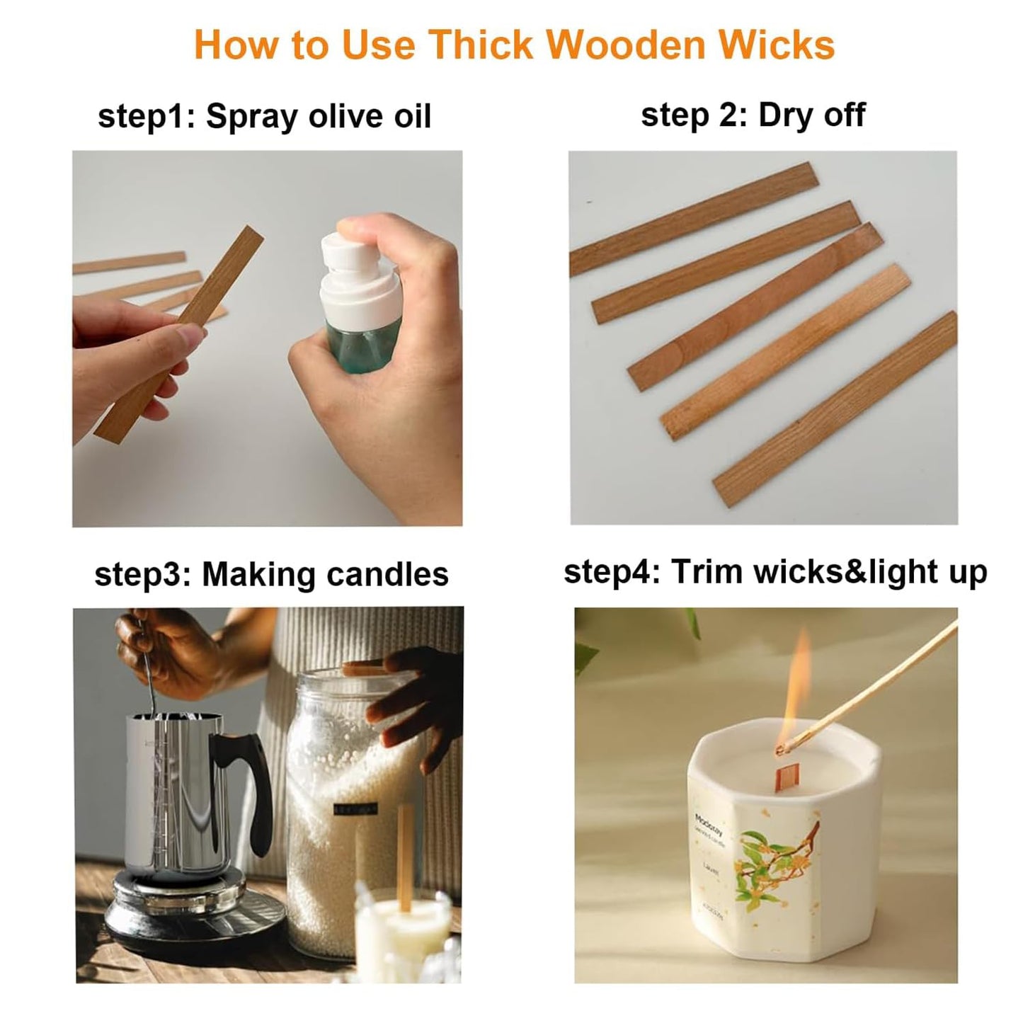 100 PCS Wooden Candle Wicks & Wick Trimmer Wood Candle Wicks 5.1 x 0.5 x 0.04 Inch Smokeless Wood Wicks for Candles with Candle Wick Trimmer and Iron Stand for DIY Candle Making（1mm）
