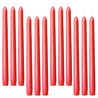 Everymoment Red Taper Candles - 12 Pack 10 Inch Candlesticks - Dripless & Smokeless for 8 Hours - Unscented Paraffin Wax - Ideal for Valentine’s Day Christmas Wedding Halloween Holiday & Home Decor