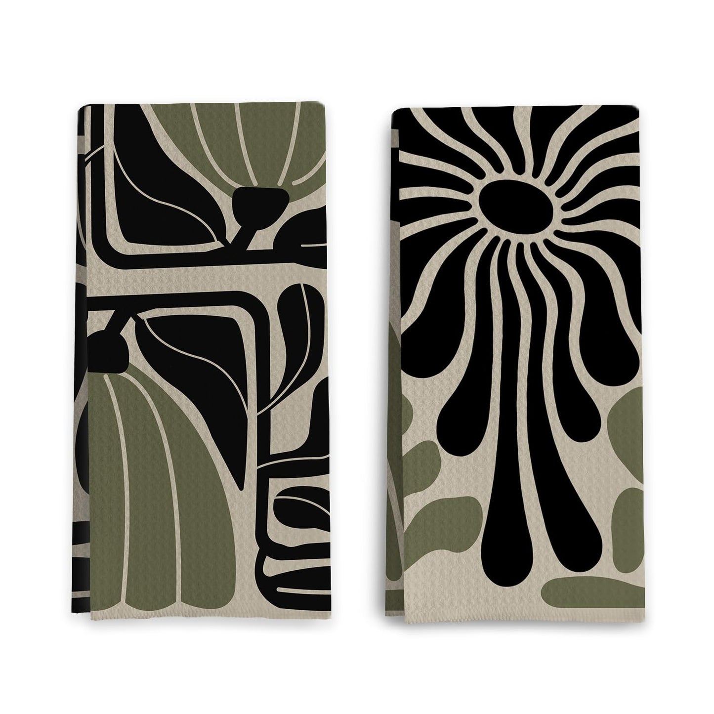 Qpenm Sage Green Groovy 70s Retro Kitchen Towels Set of 2 - Boho Floral Dish Towels for Kitchen, Boho Hand Towels for Bathroom, Boho Sage Green Bathroom Kitchen Decor, 16x24 Inches