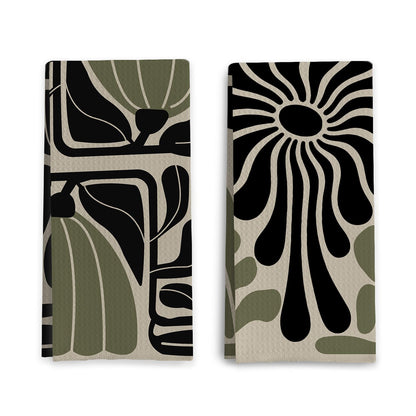 Qpenm Sage Green Groovy 70s Retro Kitchen Towels Set of 2 - Boho Floral Dish Towels for Kitchen, Boho Hand Towels for Bathroom, Boho Sage Green Bathroom Kitchen Decor, 16x24 Inches