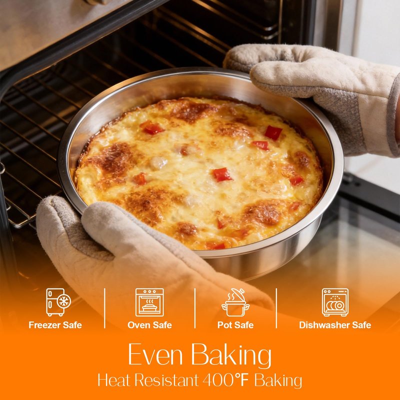 tifanso Set of 3 Stainless Steel Cake Pans - 8 Inch Round Layer Cake Baking Pan Molds, Stackable Even Heating Baking Set, Dishwasher Safe Bakeware Tins for Home Bakers, Birthday Party Wedding