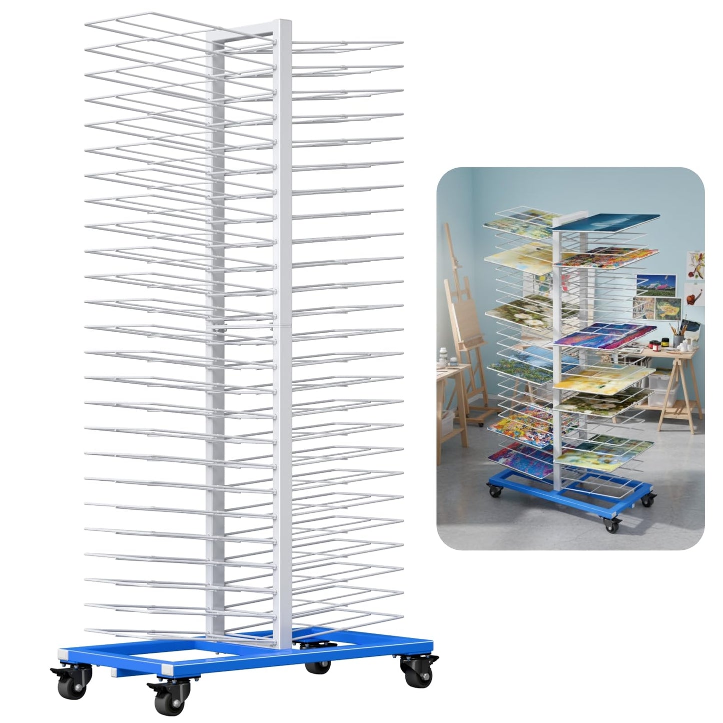 Teinfice Large 50-Tier Paint Drying Rack, Cabinet Drying Rack with 4 Locking Casters, Heavy-Duty Movable Door/Art/Drawing Board Drying Rack for Spray, Roll, Brush