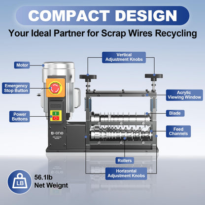 Wire Stripper Machine, Electrical Wire Stripping Machine, Wire Strippers Electrical for 0.06"-1.5" Copper Wire, 11 Channels 10 Blades,370W High-Speed Electric Wire Stripper (80 ft/min)-Grey