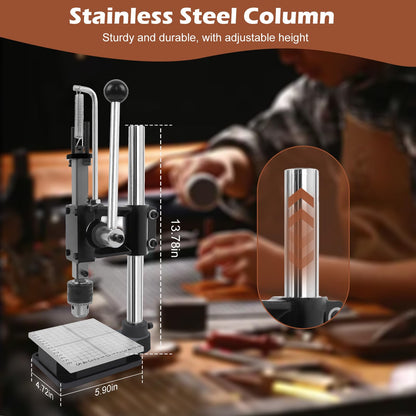Leather Press Machine,Hole Puncher for DIY Leather Craft,Manual Press Punch Tools,with 400Pcs Grommet,9 Round Punches (1.5-6mm), 4 Stitching Prongs, 480 Rivets | Stainless Steel Pillar | Punch Puller