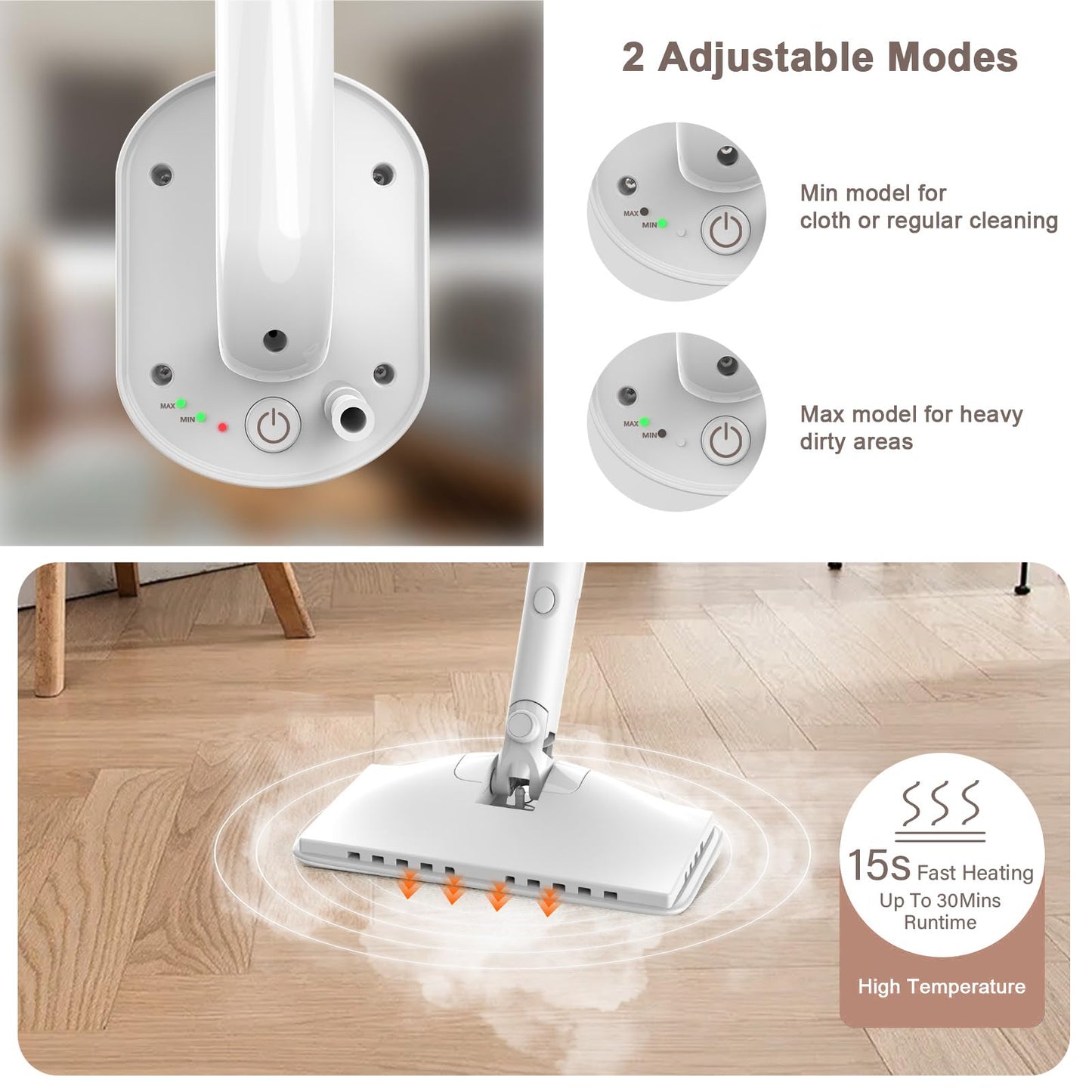 Steam Cleaner, 6 in1 Rotated Steam Mop Cleaner with 2 Modes, 2 Microfiber Pads, 400ML Removable Tank, 23FT Power Cable, Detachable Steam Mops for Floor, Laminate Floor, Tiles Cleaning (Ice Blue)