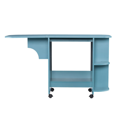 SEI Furniture - Stradville Expandable Rolling Sewing Table Craft Station - Turquoise - Transitional Design, Blue Finish - Ideal for Living Room, Bedroom (HZ8665)
