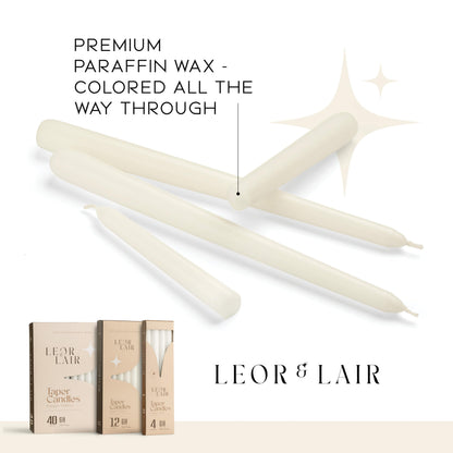 Leor & Lair White Taper Candles - 4 Pack 10" White Candlesticks - Unscented Long Burning Candle Sticks for Home Decoration, Holidays, Weddings, Religious, Restaurants & Business Events