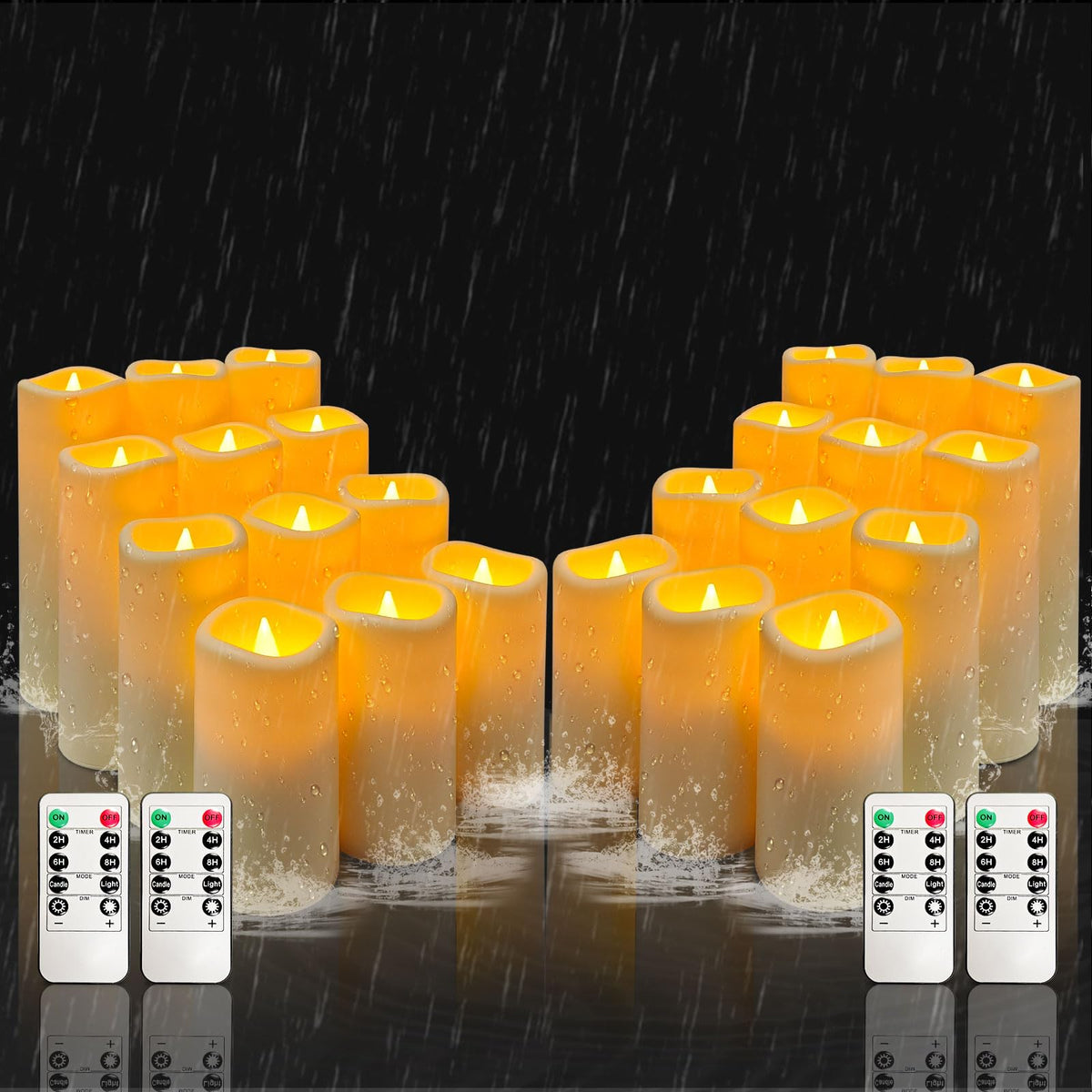YIWER Plastic Waterproof Flameless Candles Set of 24: Battery Operated Candles Ivory Flickering Pillar Candles Include 4"/5"/6"/7" with 10-Key Remote 2/4/6/8H Timer Function