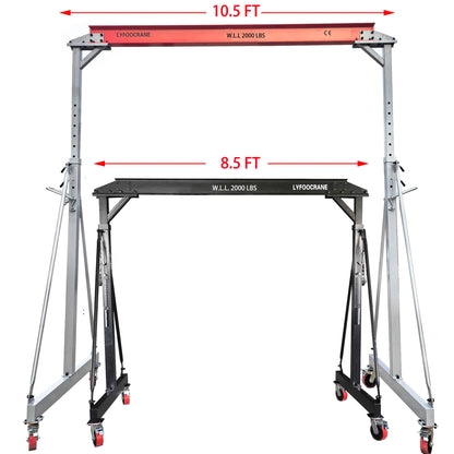 Electrical Gantry Crane 2000 LBS - 10.5 FT Wide, Adjustable Crane 1T with Electrical Hoist, Manual Hoist, Garage Crane 1T with Manual Hoist, Trolley, Scale, Sling, Shackle, Hook (10.5 FT Width)