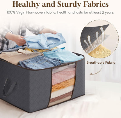 Lifewit 60L Clothes Storage Bins - 12 Pack Foldable Bags with Zippers & Clear Windows | Ideal for Organizing Clothing & Bedding