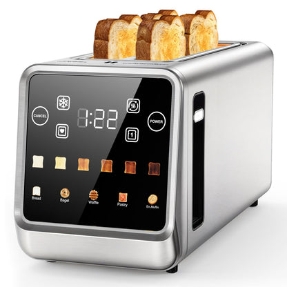 Smart 4-Slice Toaster, 75° Touchscreen with Digital Timer & Even-Heat Tech, Extra-Wide Slots for Bagels & Thick Bread, 6 Browning Levels, Defrost/Reheat, Single-Slot Energy Saving