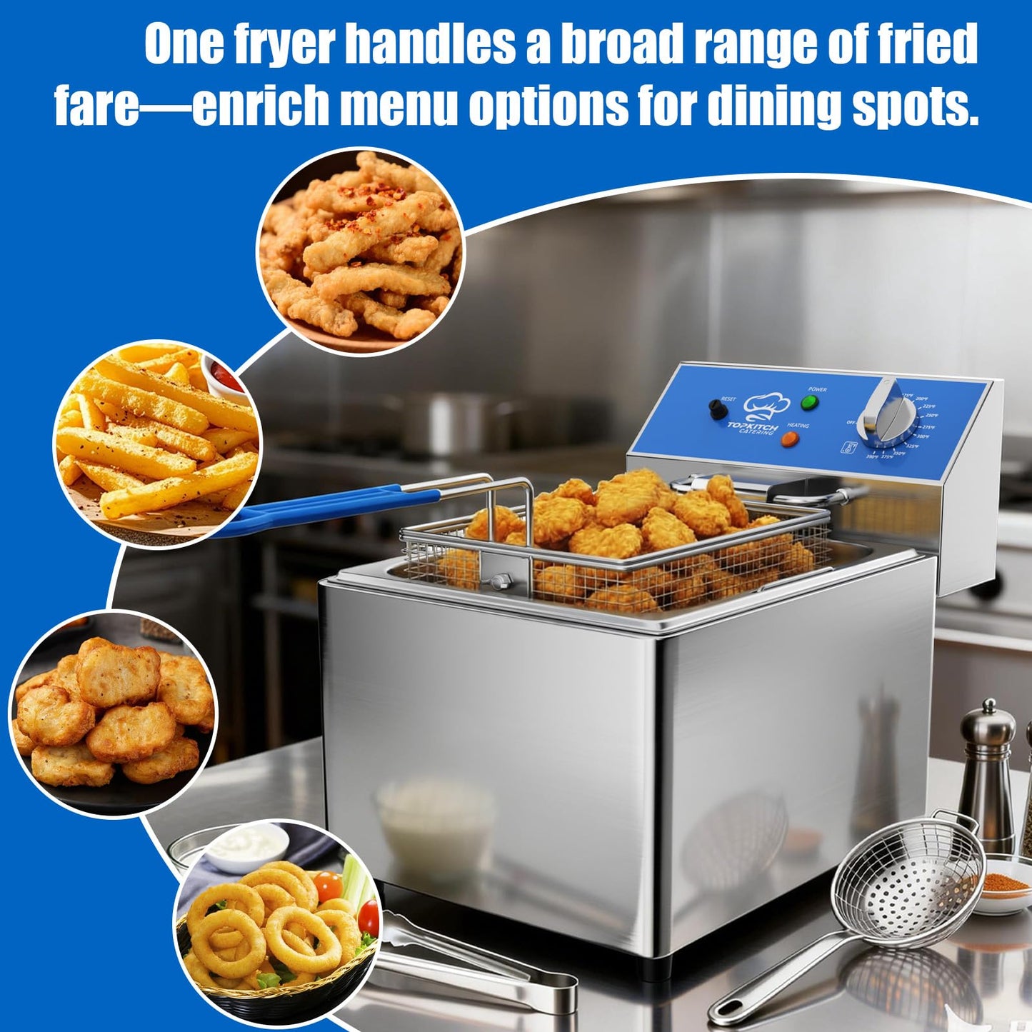 TOPKITCH 8L Professional Electric Fryer, 1800 W Commercial Electric Fryer Made of Stainless Steel with Basket, Temperature Control 80-200 °C, Fast Heating for Restaurant and Home
