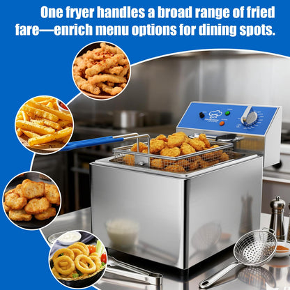 TOPKITCH 8L Professional Electric Fryer, 1800 W Commercial Electric Fryer Made of Stainless Steel with Basket, Temperature Control 80-200 °C, Fast Heating for Restaurant and Home