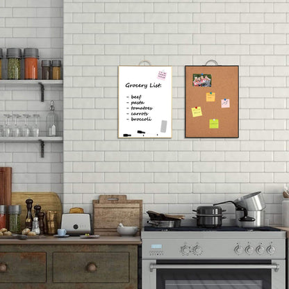 Small Whiteboard Cork-Board Combination for Wall - 16" x 12" Portable Aluminum Frame Magnetic Dry Erse Board Mini Bulletin Cork Board 2 Pack with Holder for School, Office, Home