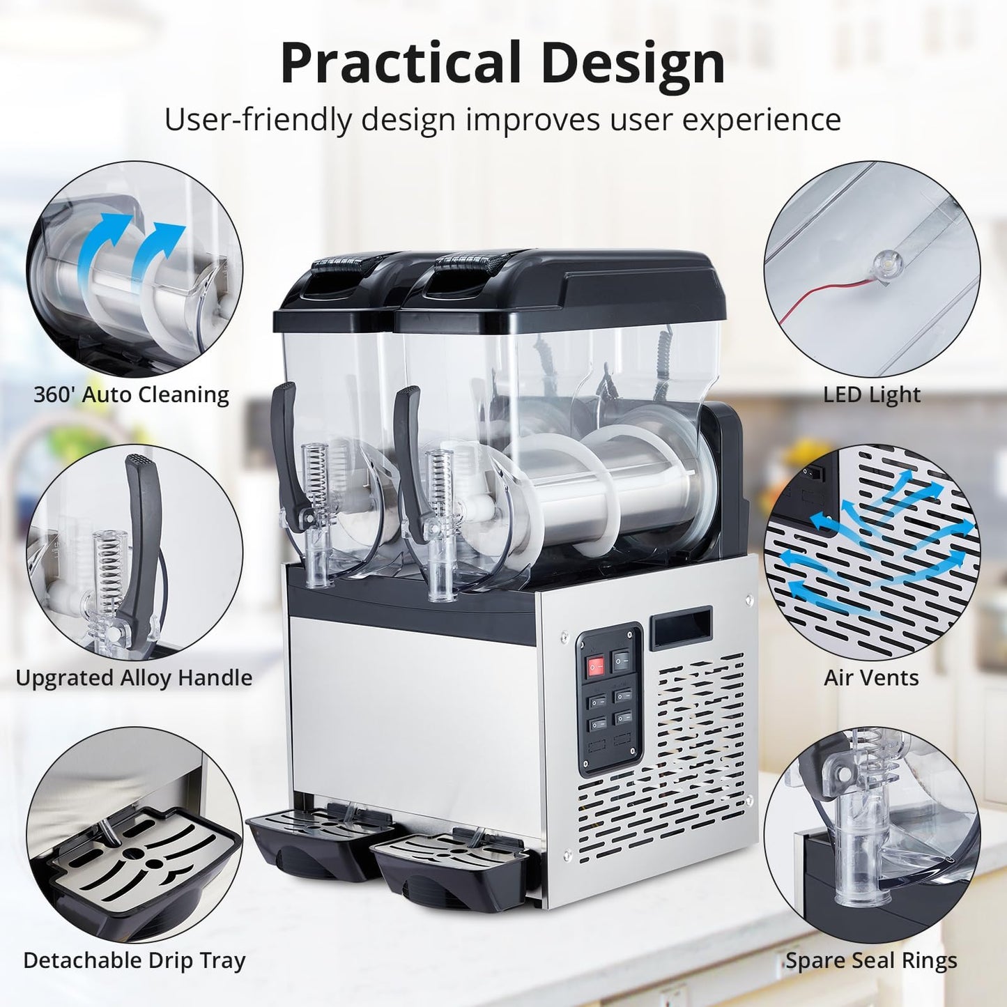 GarveeTech Black 12 L*2 700W Commercial Slushy Machine - Self-Cleaning Stainless Steel Frozen Drink Margarita Ice Cream Maker for Snow Melts, Cocktails - Ideal for Homes, Coffee Shops,and Restaurants