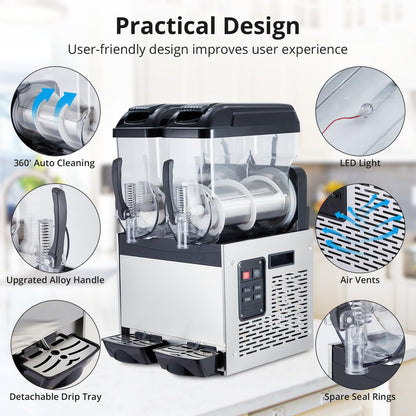 GarveeTech Black 12 L*2 700W Commercial Slushy Machine - Self-Cleaning Stainless Steel Frozen Drink Margarita Ice Cream Maker for Snow Melts, Cocktails - Ideal for Homes, Coffee Shops,and Restaurants