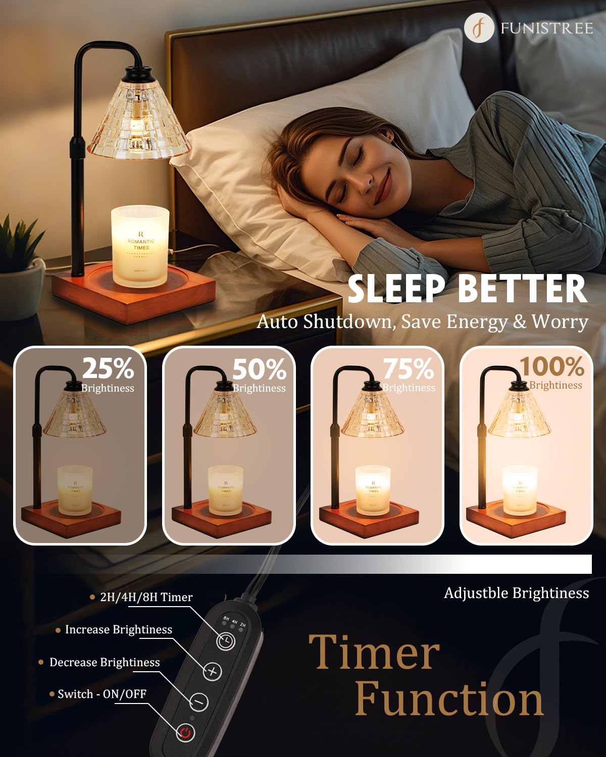 Funistree Vintage Candle Warmer Lamp with Timer Dimmer, Adjustable Height, Mothers Day Birthday Gifts for Women Mom, Valentines White Candle Lamp Warmer, Wax Warmer Lamp for Jar Candles with 2 Bulbs