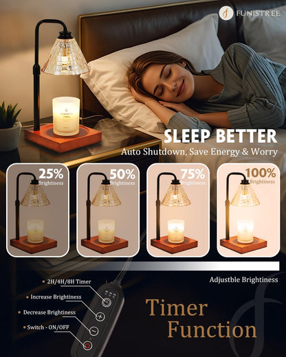 Funistree Vintage Candle Warmer Lamp with Timer Dimmer, Adjustable Height, Mothers Day Birthday Gifts for Women Mom, Valentines White Candle Lamp Warmer, Wax Warmer Lamp for Jar Candles with 2 Bulbs