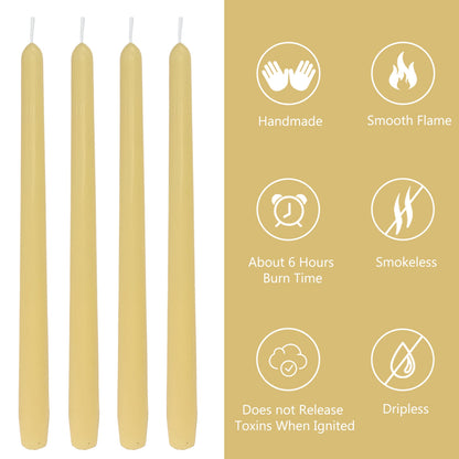 10 Inch Yellow Taper Candles Set of 4, Unscented Tapered Candles, Elegant Candle Stick Handmade Candlesticks for Wedding Dinner Table Home Decor Party Gift