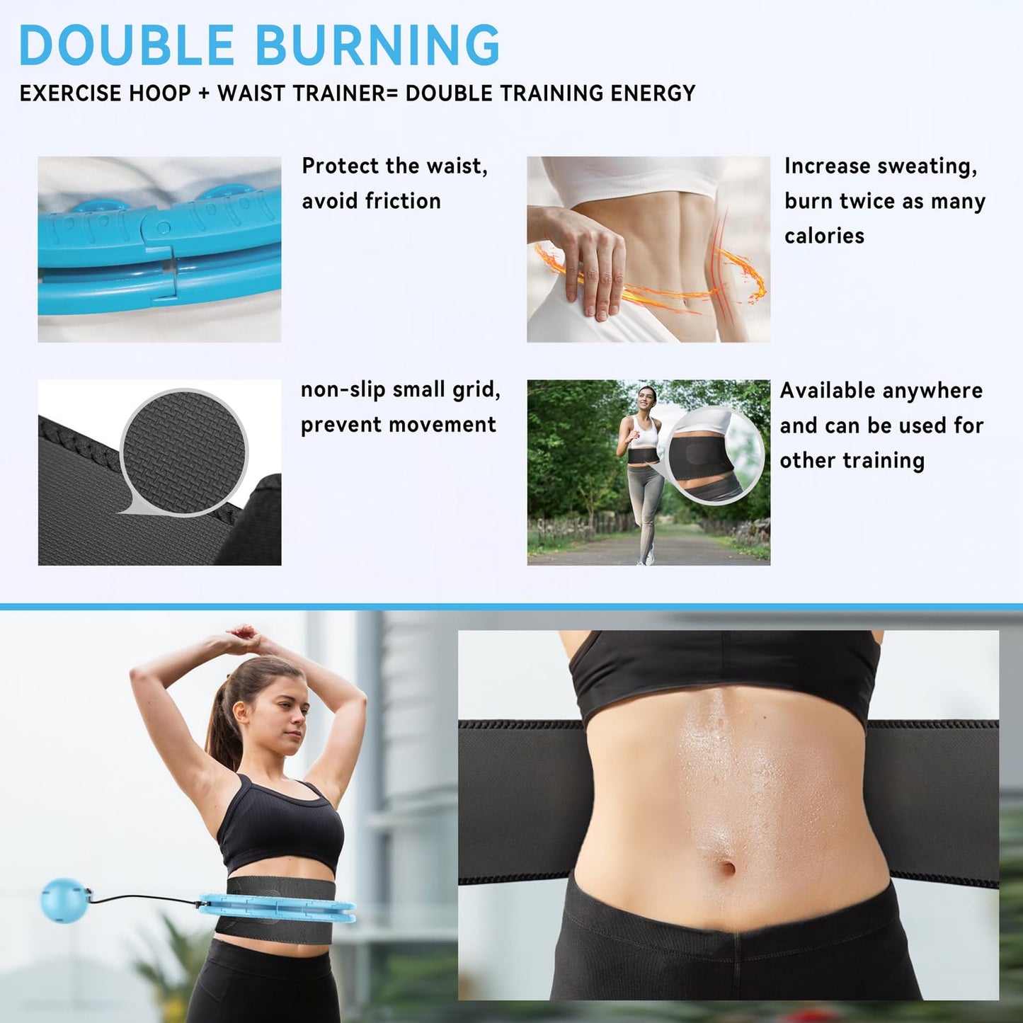 Infinity Weighted Hoop with Sweat Belt,Weighted Hula Hoop for Adults Weight Loss,Smart Waist Exercise Ring Infinity Fitness Hoop Plus Size,Waist Trimmer Workout Equipment for Women (Steady Blue)