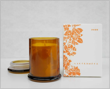 Royal Home Luxury Scented Candle with Wooden Wick in Artistic Glass Jar and Value Added Botanic Scented Ornament, Natural Botanical Fragrance, Velour Glow Scent with Sandalwood Amber and Vanilla