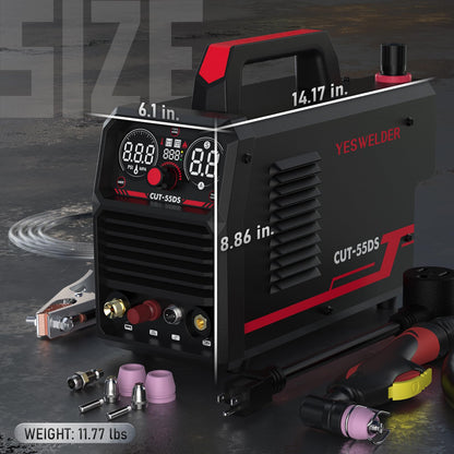 YESWELDER CUT-55DS Plasma Cutter, 55Amp Non-Touch Pilot Arc Air Power, Large Digital Display 110/220V Dual Voltage IGBT Inverter Plasma Cutting Machine with ETL Approved