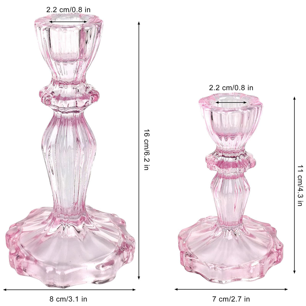 CHOCSTAY Glass Candlestick Holders Set of 3, Pink Stripe Taper Candle Holders for Table Centerpiece, Home Decorations, Wedding and Party