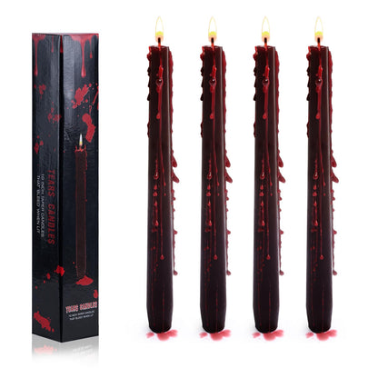 Set of 8 Halloween Bleeding Taper Candles 10 inch Black Taper Candles,Tears Taper Candle for Gothic Halloween Decoration