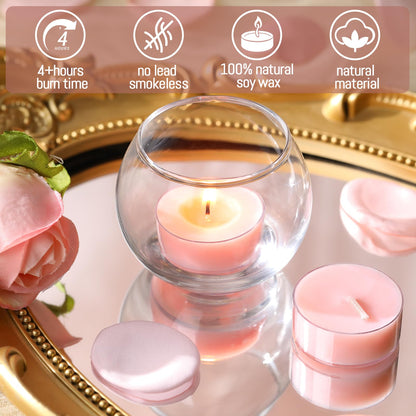 16Pcs Pink Sand Scented Tealight Candles, Pink Soy Wax Tea Lights with Essential Oils, 4h Long Burning Tea Light Candles for Spa, Romantic Decor, Meditation, Dinner, and Home Decor