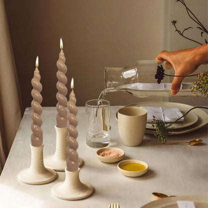 4 Pack 7.5 Inch Brown Spiral Twisted Taper Candles,Unscented Dripless Candlesticks Handmade Smokeless Candle Sticks for Candlelight Dinner Valentine's Day Wedding Home Decor
