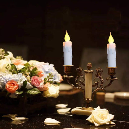 LINCOUNTRY.Short White Taper Candle Battery Operated Flameless Led Taper Candles with Timer,Primitive Small Candlesticks Flickering Flame,4.75Inch Christmas Halloween Decor