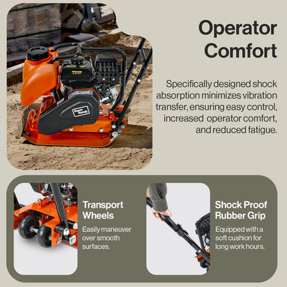 SuperHandy Plate Compactor Heavy Duty 7HP 4200lbs Impact Force - w/Water Tank for Concrete and Dirt