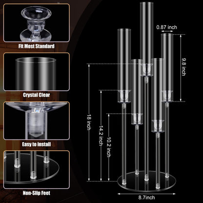 FoldTier 4 Sets 5 Arm Acrylic Candelabra Holder for Wedding Table Centerpiece 27inch Tall Floor Clear Candle Centerpieces with LED Candles and Shade for Proposal Ceremony Birthday Party Home Decor