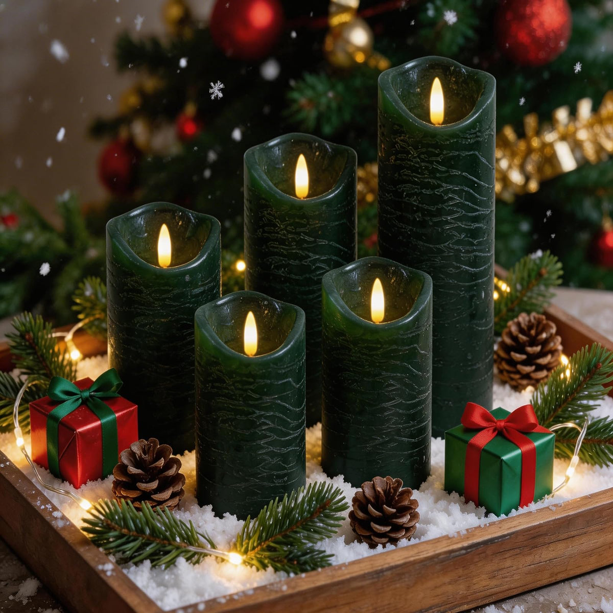 MiKoyi Flameless Pillar Candles with Remote, Battery Operated Candles Real Wax, [5-Pack] Fake LED Flickering flameless Candle with Timer Function for Room Home Decor (2.2" * 5/5.5/6/7/8") - Green
