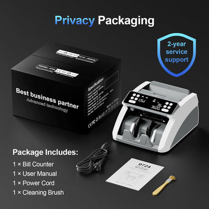 Money Counter Machine with Value Count for USD and EUR, UV MG IR Counterfeit Detection, Count Add Batch Auto Modes, Cash Counter with LED Display, Compact Powerful Design,Gray