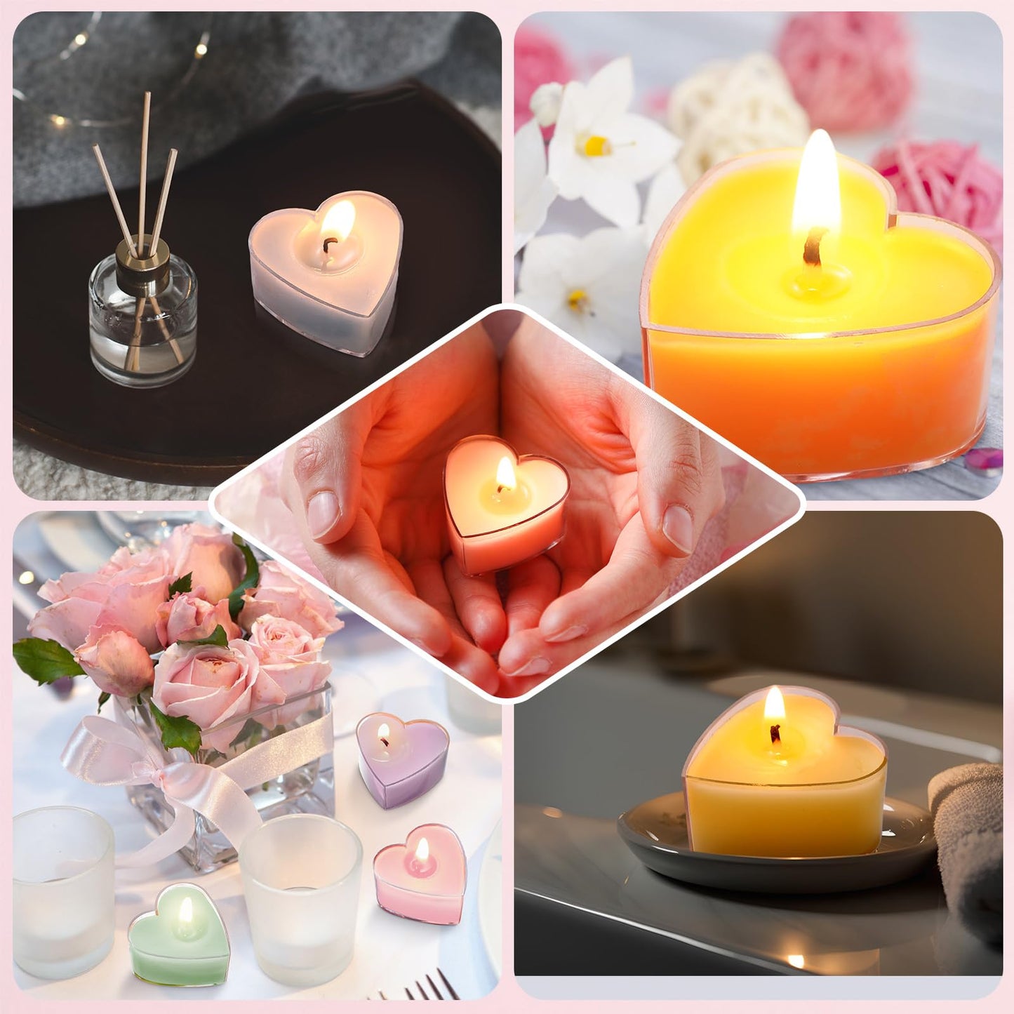 Honoson 12 Pack Valentine's Day Heart Tea Lights Candles Heart Tea Light Natural Wax Scented 6 Scents Conversation Candles for Spring Easter Wedding Engagement Gifting Aromatherapy Anniversary Decor