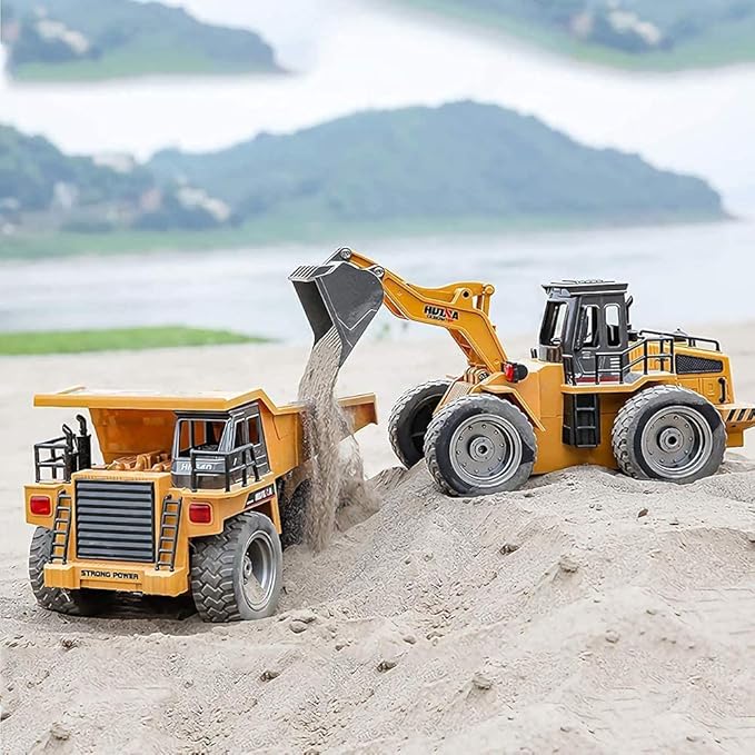 Remote Control Construction Dump Truck Toy 2.4G RC 6 Channel Bulldozer 4 Wheel Driver Mine Construction Alloy Metal Vehicle Truck 1:18 with 2 Rechargeable Batteries for Boys Birthday Gift Age 6+