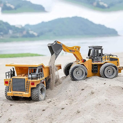 Remote Control Construction Dump Truck Toy 2.4G RC 6 Channel Bulldozer 4 Wheel Driver Mine Construction Alloy Metal Vehicle Truck 1:18 with 2 Rechargeable Batteries for Boys Birthday Gift Age 6+